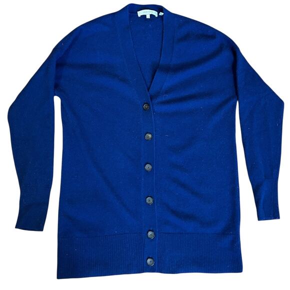 LARK & RO Blue 100% Cashmere Button Front Cardigan Sweater Oversized Size Large - Picture 1 of 7